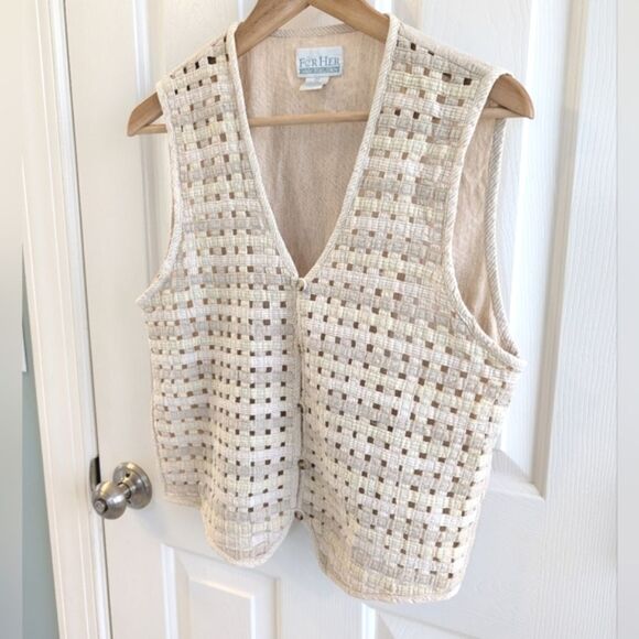 Van Heusen Cottagecore Women's Lattice Vest Cream Medium - Picture 9 of 11